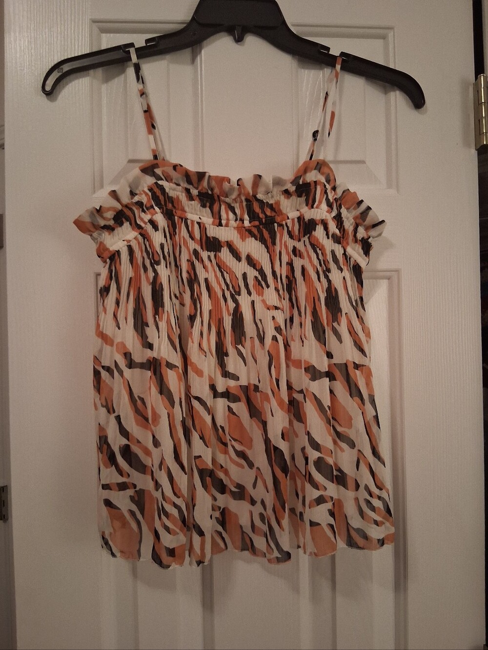 Nine West White, Peach & Black Smocked Animal-Print Cami